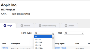 Apple company stock SEC Filing Data