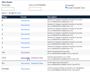 SEC Company Search Filing List