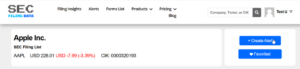 SEC Filing Data Create Alert