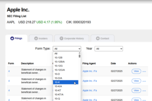 10-K form by SEC Filing Data
