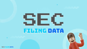 A graphic with the words "SEC FILING DATA" in bold letters on a light blue background. In the lower right corner, there is a partial illustration of a person holding up one hand.