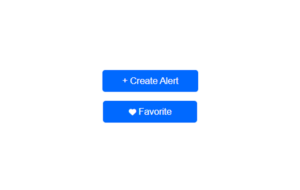 Two blue buttons on a white background. The top button says "+ Create Alert" and the bottom button says "Favorite" with a heart icon to the left of the text.