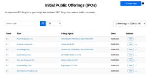A screenshot of a computer displaying free SEC filing alerts and EDGAR notifications.