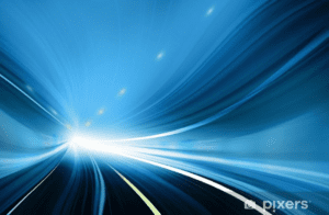 Abstract image of blue and white light streaks curving forward, evoking the rapid delivery of SEC filing alerts as you move swiftly toward a bright white light at the vanishing point.