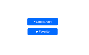 Two blue buttons on a white background. The top button says "+ Create Alert" to get free SEC filing alerts. The bottom button has a heart icon followed by the word "Favorite.