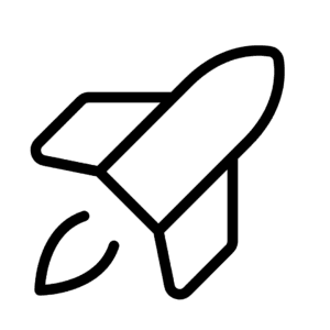A simple black outline of a rocket ship with two wings and a curved flame at the bottom, shown on a plain white background&mdash;perfect for illustrating the fast-paced world of Edgar SEC company search.