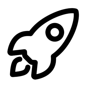 A simple black outline drawing of a rocket ship pointing upward, with a rounded nose, circular window, and two fins at the bottom, on a plain white background&mdash;perfect for illustrating how to Search SEC filings and aim for new heights.